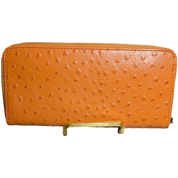 Bundle! Michael Kors Burnt Orange Ostrich 2 Way Satchel W/ MATCHING WALLET! - Picture 10 of 16